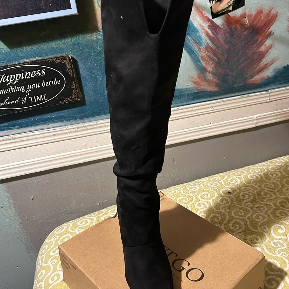 Women's Black Over-the-Knee Suede Booties - Classic Tall Ankle Boots
